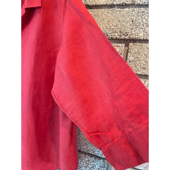 Ralph Lauren Womens Red Oversized Button-Up Shirt With 3/4 Sleeves & Embroidered - Picture 7 of 14